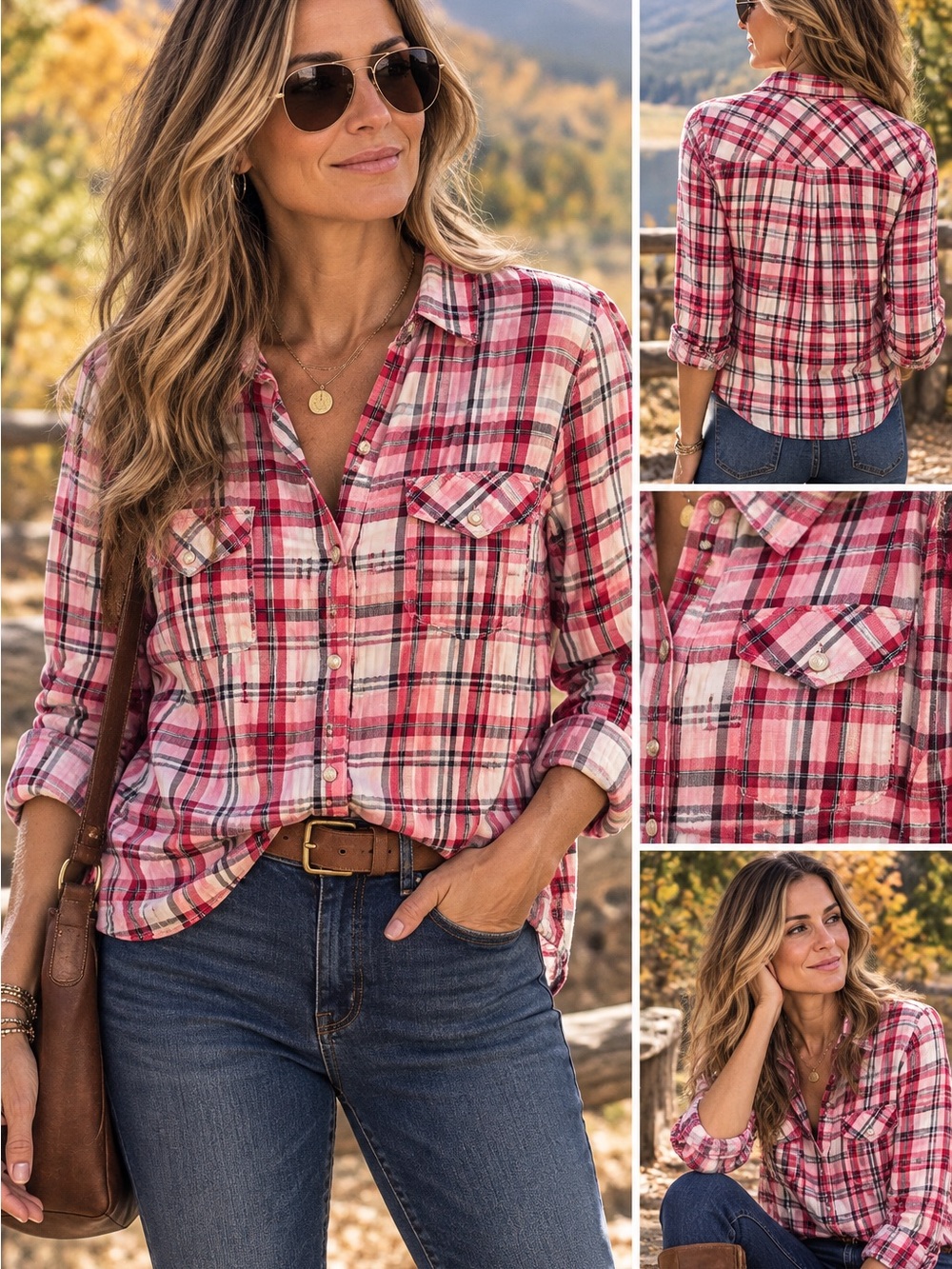 Sonoma Life + Style Pink Plaid Cotton Button-Down Shirt M